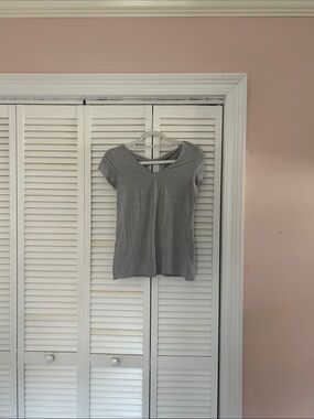 Rachel Zoe Gray and White Striped Short-Sleeve Tee with V-Back